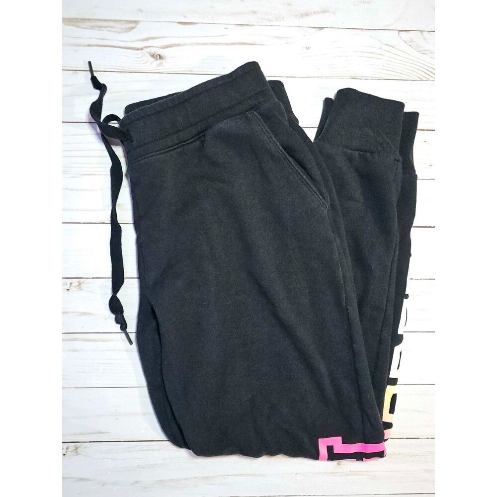 PINK Victoria’s Secret Sweatpants M Black Rainbow Pastel Logo Y2K